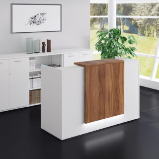 Modern 1.4m Zion Reception Desk Counter with a sleek design, spacious countertop, and built-in storage, ideal for professional reception areas.