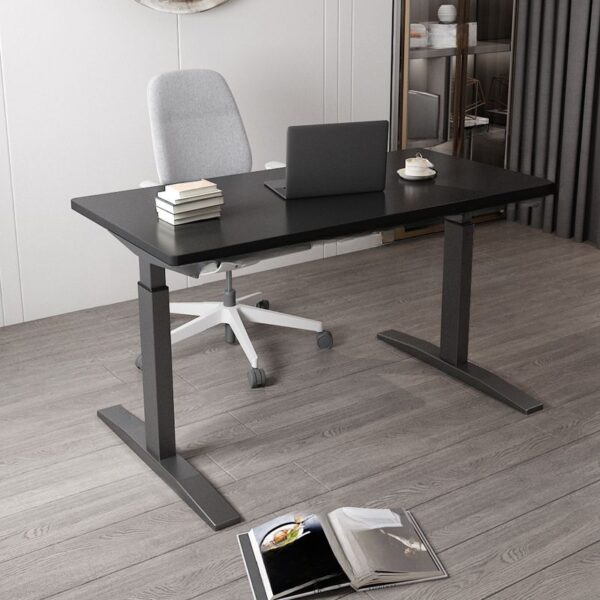 1200mm electric adjustable desk in black with single motor, programmable height presets, and heavy-duty steel frame