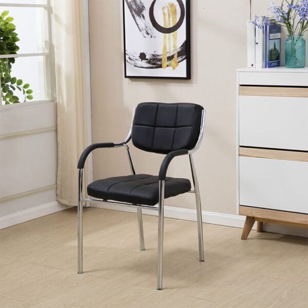 Catalina Office Visitor's Seat - A Silver Steel Faux Leather Mid-Back Office Chair with Waterfall Seat and Tufted Design