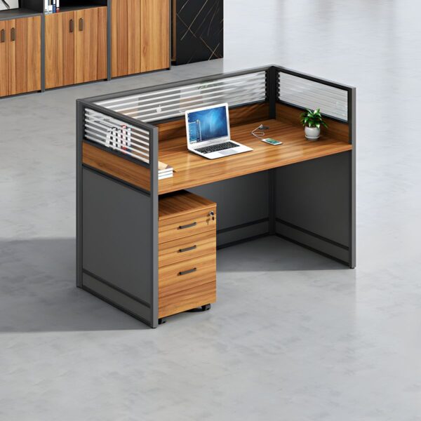 One Way Modular Workstation with movable pedestal and Built-In Cable Management