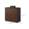 Sleek Modern Wood Storage Cabinet with a smooth finish, featuring double doors and a locking mechanism, ideal for office or home storage.