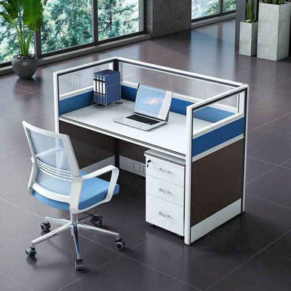 Modern One-Way Office Workstation with a spacious desktop, designed for individual productivity.