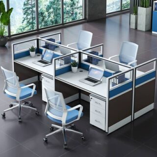 Modern 4-Way Modular Workstation with integrated storage and privacy panels