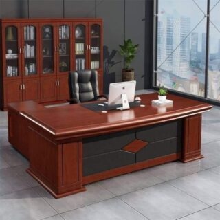 1800mm L-Shaped Executive Desk with wood finish and metal accents