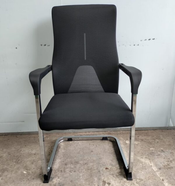 Cantilever Mesh Visitor's Seat with a sleek base, breathable mesh back, and contoured seat cushions.