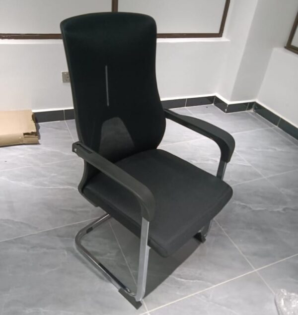 Cantilever Mesh Visitor's Seat with a sleek base, breathable mesh back, and contoured seat cushions.