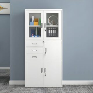 2-Door Steel Filing Cabinet with integrated safe and adjustable shelves