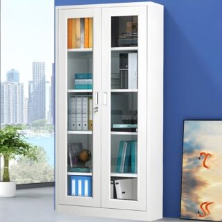 2-Door Full Glass Office Cabinet with adjustable shelves and sleek design