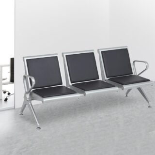 Three-seater bench for waiting rooms, with a modern design and durable construction, suitable for high-traffic areas.