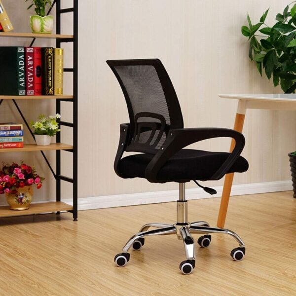 Clerical Mesh Office Chair with Mid-Back Design, Black Color, and 5-Star Chrome Base