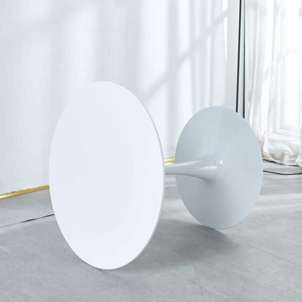 Urban Round Tulip Table with a white round top and a slender, curved base, designed for modern office and home interiors.