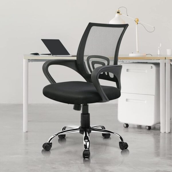 Clerical Mesh Office Chair with Mid-Back Design, Black Color, and 5-Star Chrome Base