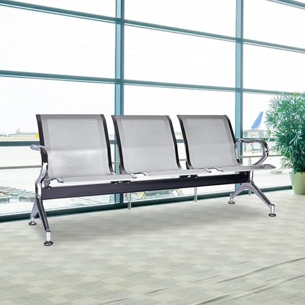 3-Seater Waiting Room Bench with Metal Frame and Ergonomic Design