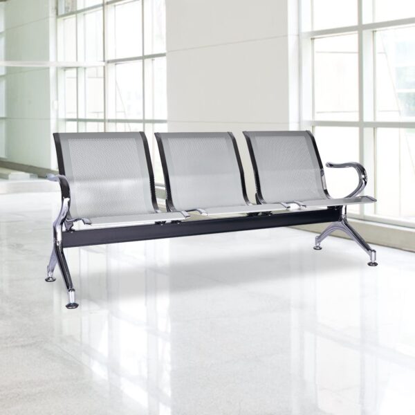 3-Seater Waiting Room Bench with Metal Frame and Ergonomic Design