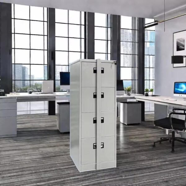 4-Drawer Filing Cabinet with Bar in an office setting, featuring secure drawers, a central locking system, and a durable steel construction.