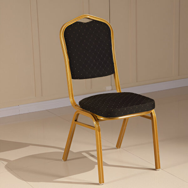Blue metal banquet chair with padded seat and backrest