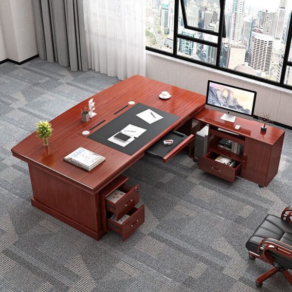 1800mm L-Shaped Executive Desk with wood finish and metal accents