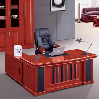 1.8-meter executive office desk with a polished wooden finish, featuring a desk return and a drawer pedestal for extra storage.