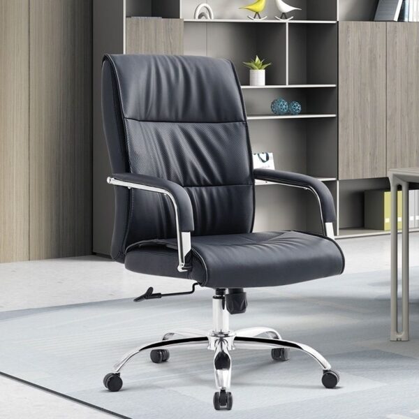 Heavy Duty Black Leather Executive Office Chair with High Back and Adjustable