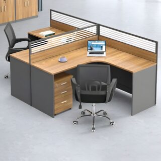 2-Way Curved Office Workstation with a spacious tabletop and integrated cable management.