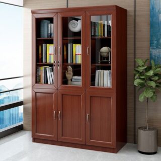 3-Door Wooden Filing Cabinet with classic design and ample storage space.