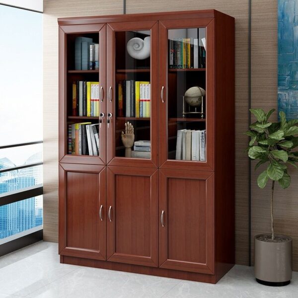 3-Door Wooden Filing Cabinet with classic design and ample storage space.