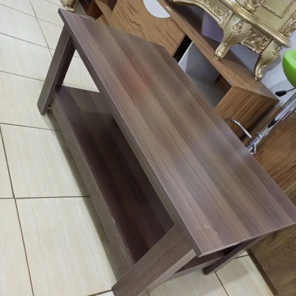 1200mm walnut office coffee table with a spacious top and lower storage shelf, ideal for meetings and reception areas.