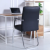 Black PU leather visitor chair with chrome frame and padded armrests for comfortable guest seating in office environments.