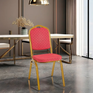 Stackable banquet conference chair with metal frame, ergonomic design, and premium fabric upholstery for comfort and durability.