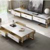Modern Living Room Coffee Table and TV Stand Set with white finish and gold accents