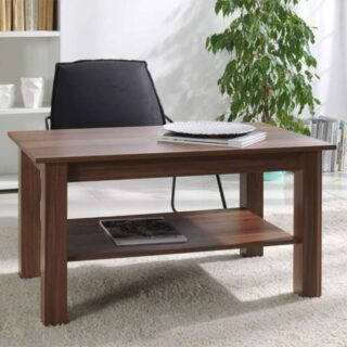 1200mm walnut office coffee table with a spacious top and lower storage shelf, ideal for meetings and reception areas.