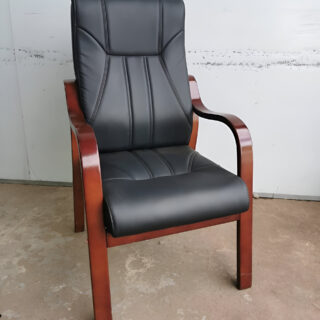 Executive waiting office chair with wooden frame and leather upholstery