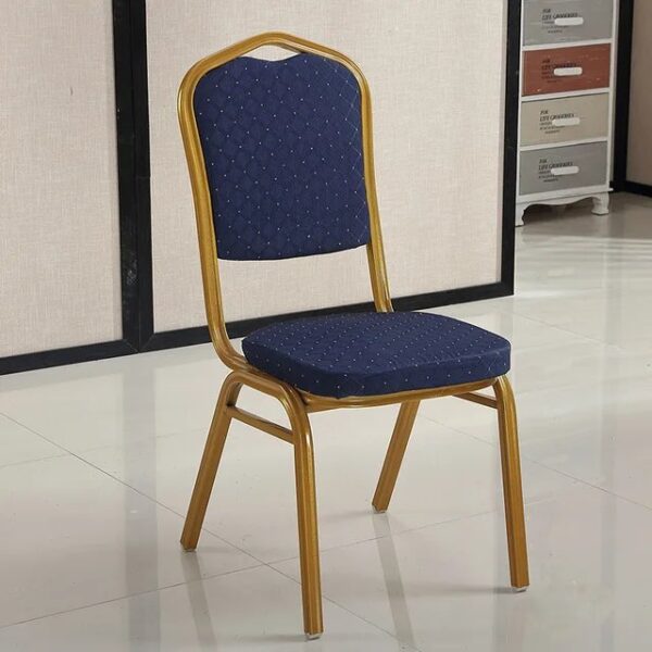 Blue Conference Banquet Seat with gold frame, padded for comfort.