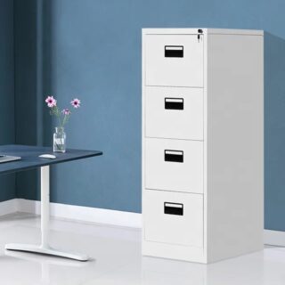 4-drawer steel filing cabinet with lockable drawers for secure document storage.