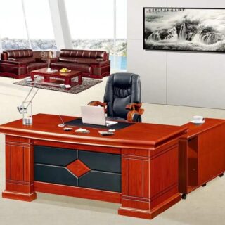 1.8-meter executive office desk with attached 3-drawer pedestal and premium wood veneer finish.