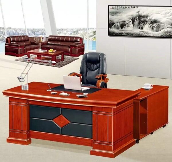 1.8-meter executive office desk with attached 3-drawer pedestal and premium wood veneer finish.