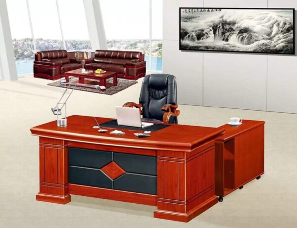 1.8-meter executive office desk with attached 3-drawer pedestal and premium wood veneer finish.