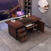 1400mm executive office desk with three drawers, side cabinet, keyboard tray, and polished wooden finish.