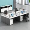 4-Way White Office Workstationwith glass partitions and built-in storage drawers.