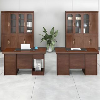 1.2 Meters Mahogany Office Desk with Attached Pedestal and Leatherette Writing Pad