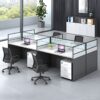 4-Way White Office Workstation with glass partitions and built-in storage drawers.