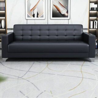 Modern 3-seater executive office sofa in black leatherette, ideal for offices.