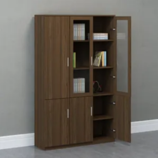 3-Door Wooden Filing Cabinet with three doors and shelves, showcasing a natural wood finish.