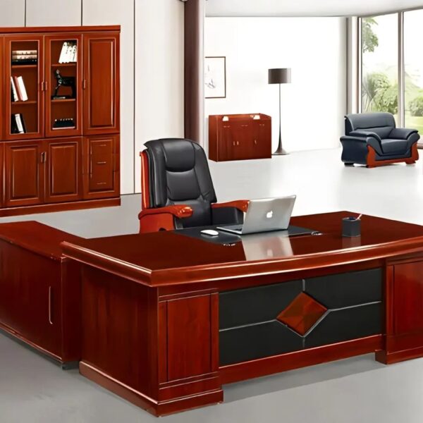 1.8-meter executive office desk with attached 3-drawer pedestal and premium wood veneer finish.