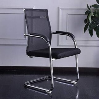 Mesh office visitor's chair with breathable backrest, ergonomic design, padded seat, and chrome-finished legs for a sleek, modern look.