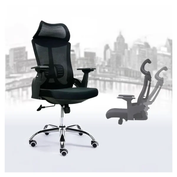 High-back mesh executive chair with adjustable headrest and cushioned seat