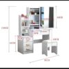 Makeup Desk Vanity Table with large mirror, multiple drawers, open shelves, and LED lighting in a modern white finish.
