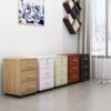 Mobile 3-Drawer Storage Pedestal with lockable top drawer and caster wheels for office use.