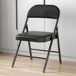 Heavy-Duty Foldable Seat with a padded cushion and black steel frame.