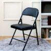 Foldable leather study chair with padded seat and back, ergonomic design, and foldable frame for easy storage.